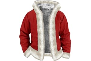 Christmas Cardigan Santa Jacket Coat for Men Hoodies Costume Claus Adult Suit Outfit Party Sherpa Lined Long Fleece