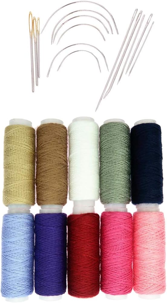 F Fityle 24Pcs Heavy Duty Cotton Threads Needles For Leather Tent