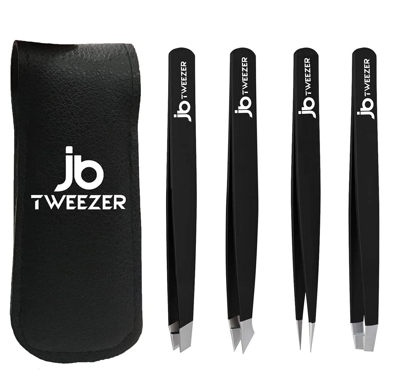 JustBlanks Professional Stainless Steel Precision Tweezers - Eyebrow, Ingrown Hair, Splinter, Blackhead & Tick Remover (Slant+Pointed+Classic+Pointed Slant) Pack of 4