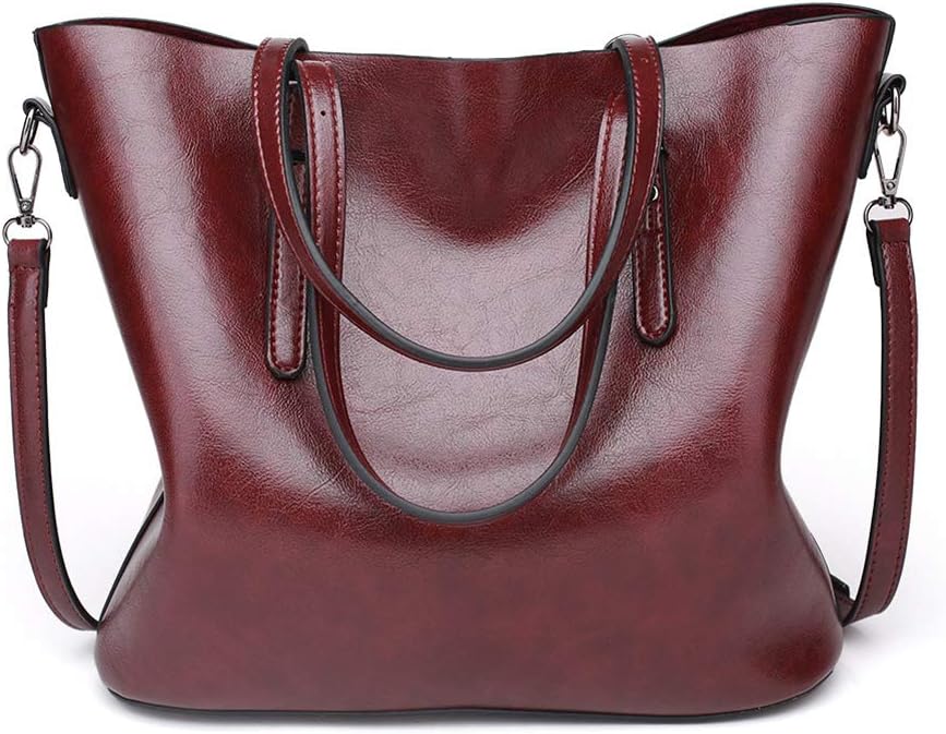 Top Handle Large Handbags Tote Bag For Ladies Cowhide Leather Handbags for Women Genuine Large Shoulder Bags Leather Cross-Body Bags (Wine-Red)