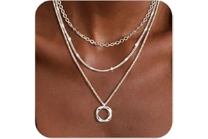 Cuzmly Layered Silver Necklaces for Women, 925 Sterling Silver Stackable Stack Choker Necklaces for Women Trendy Layering Cir