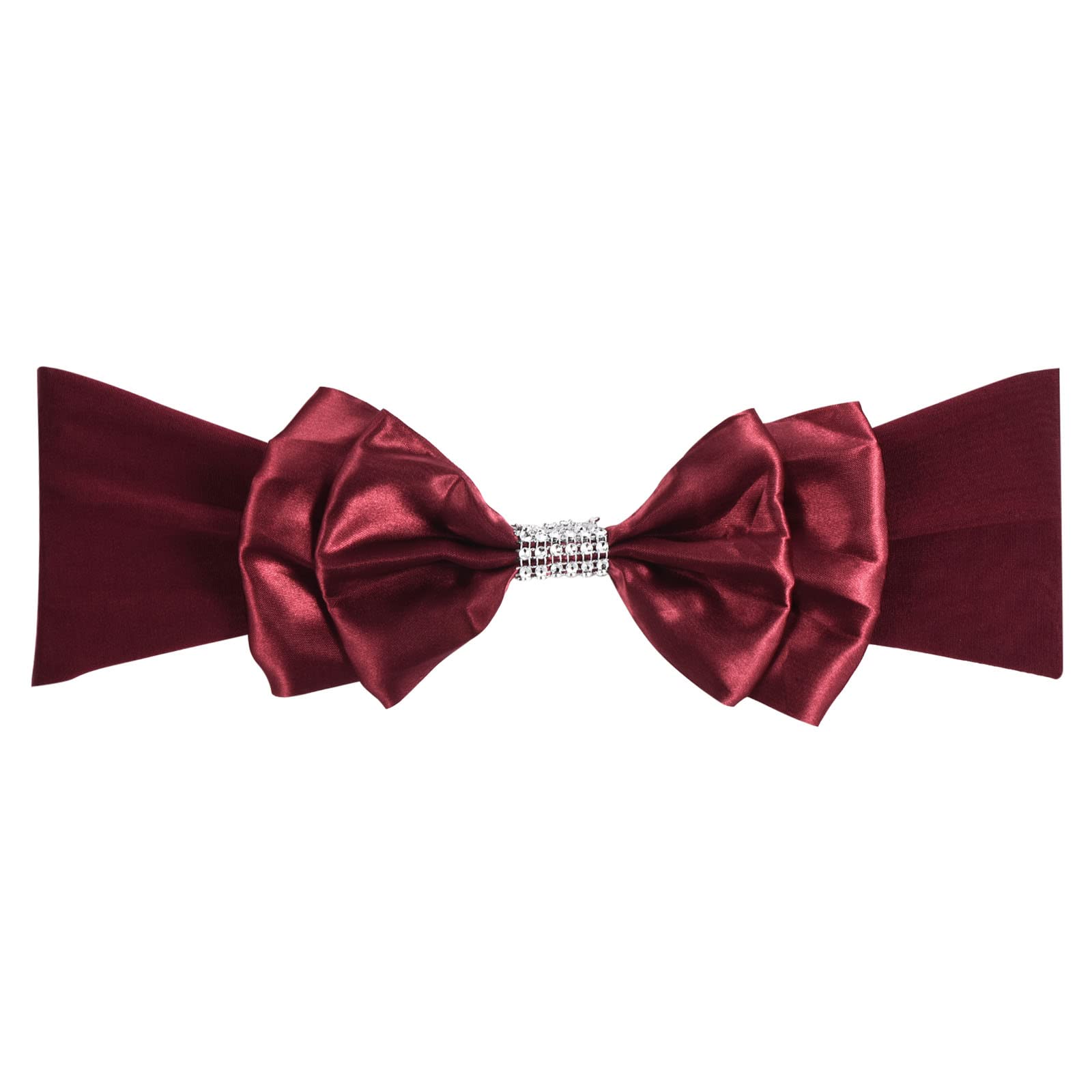 PATIKIL 12"x8" Chair Sash Bow, 10 Pack Spandex Stretch Chair Cover Bands Sashes with Bow Knot for Wedding Banquet Decorations, Burgundy