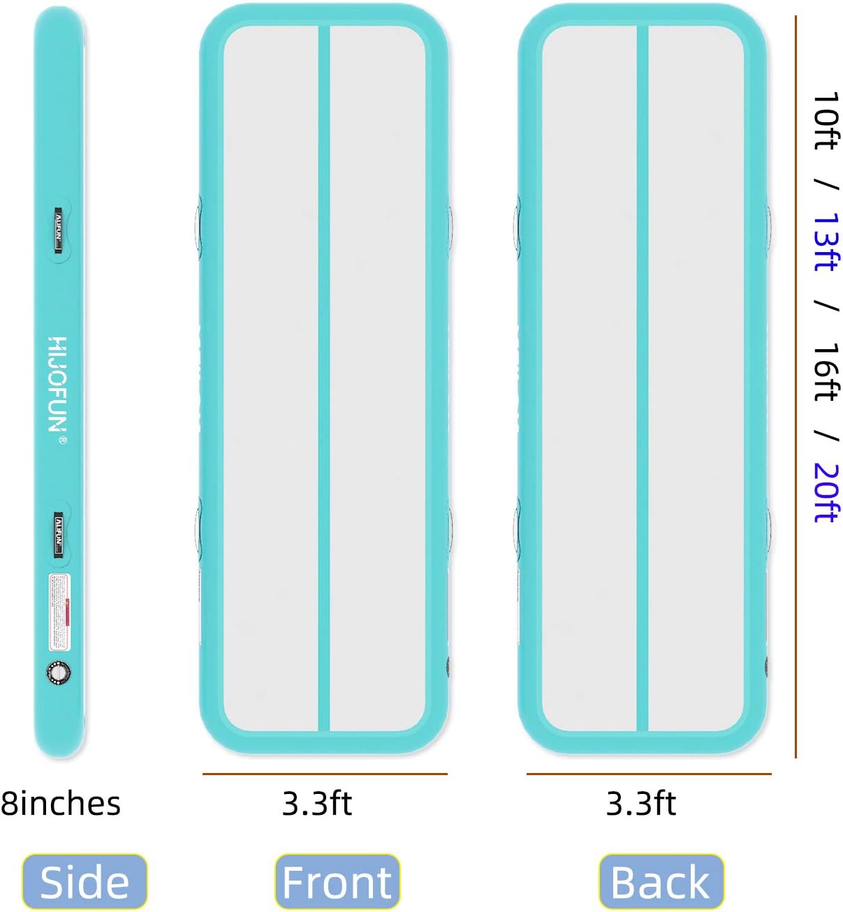 HIJOFUN Premium Air Track 10ft 13ft 16ft 20ft Airtrack Gymnastics Tumbling Mat Inflatable Tumble Track with Electric Air Pump for Home Use/Gym/Yoga/Training/Cheerleading/Outdoor/Beach/Park : Sports & Outdoors