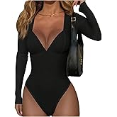Milumia Women's Sexy Sweetheart Neck Bodysuit Long Sleeve Going Out Leotards Tee Shirts