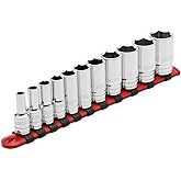 CASOMAN 11PCS 3/8" Drive 6 Pt. Mid-Length Socket Set, SAE, Mirror Chrome Finish, 1/4", 5/16", 3/8", 7/16", 1/2", 9/16", 5/8",