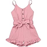 KAFIREN Toddler Girl Clothes Baby Adjusatble Strap Sleeveless One-Piece Romper Ruffle Summer Pocket Jumpsuit 6 months to 5T