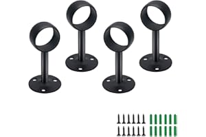 Jiozermi 4 Pcs 1 1-1/4 Inch Ceiling Mount Curtain Rod Holder, Stainless Steel Shower Curtain Socket, Matte Black