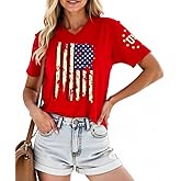 American Flag Shirts Women USA Patriotic Tees 4th of July T-Shirt V-Neck Short Sleeve Red White Blue Stars Graphic Casual Top