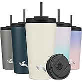 Konokyo 18 OZ Insulated Tumbler with Lid and 2 Straws Stainless Steel Water Bottle Vacuum Travel Mug Coffee Cup,Angel White