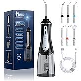 MOCEL Water Dental Flosser Oral Irrigator with 5 Modes, 350ml Cordless Water Teeth Cleaner Pick 6 Tips, IPX7 Waterproof Rechargeable Portable Powerful Battery for Travel & Home Braces & Bridges Care