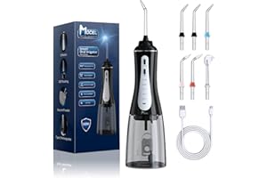 MOCEL Water Dental Flosser Oral Irrigator with 5 Modes, 350ml Cordless Water Teeth Cleaner Pick 6 Tips, IPX7 Waterproof Rechargeable Portable Powerful Battery for Travel & Home Braces & Bridges Care