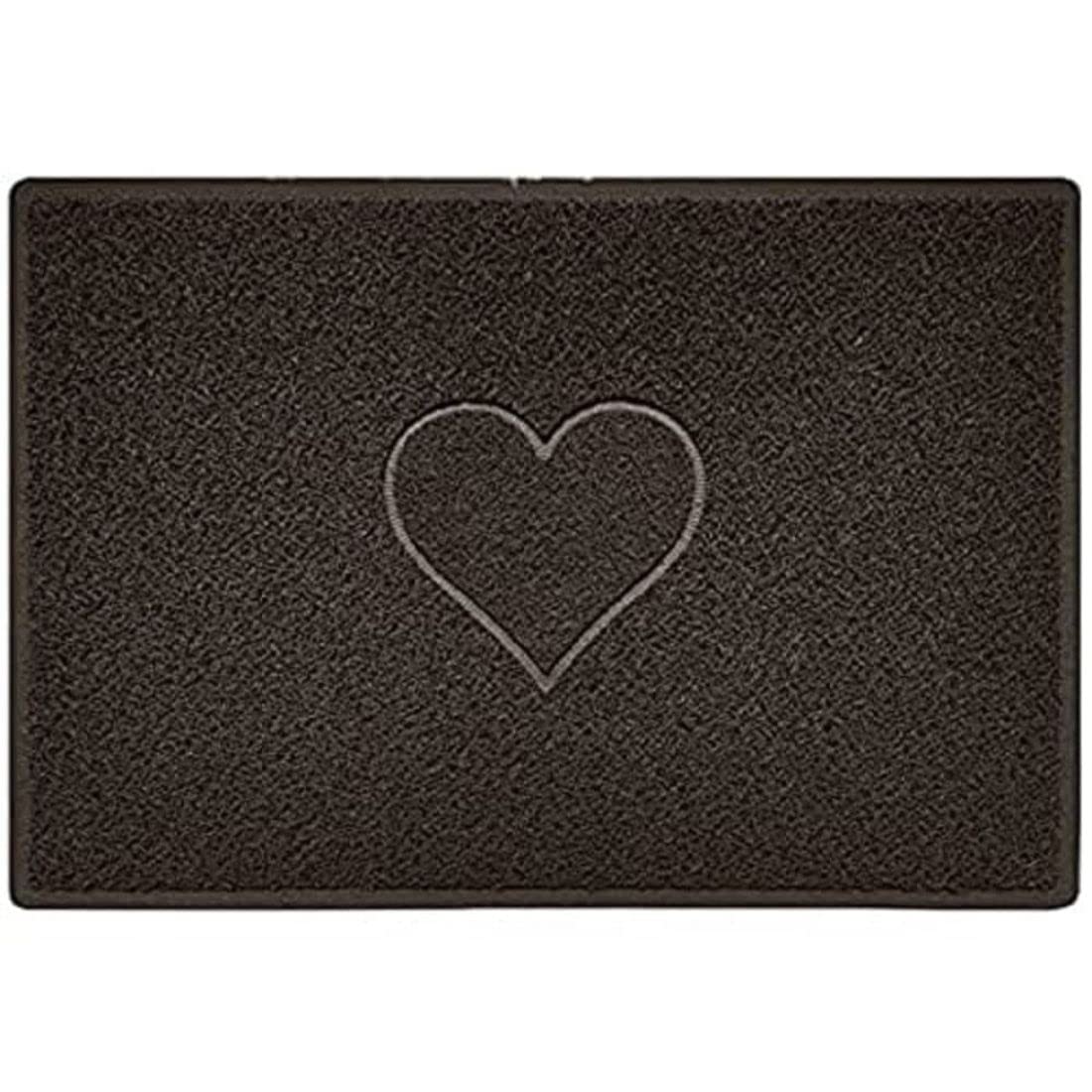 Nicoman Heart Shape Embossed Entrance Door Mat Non Slip Dirt Trapper PVC Spaghetti Mat with Rubber Base, Jet Washable Quick Drying Doormat Indoor or Outdoor - (Large, Brown, 90 x 60cm)