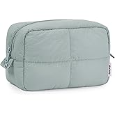 Narwey Makeup Bag Women Girls, Travel Toiletry Bag for Women, Puffy Cute Cosmetic Bag Organizer Make up Bag with Compartments (Sage Green)