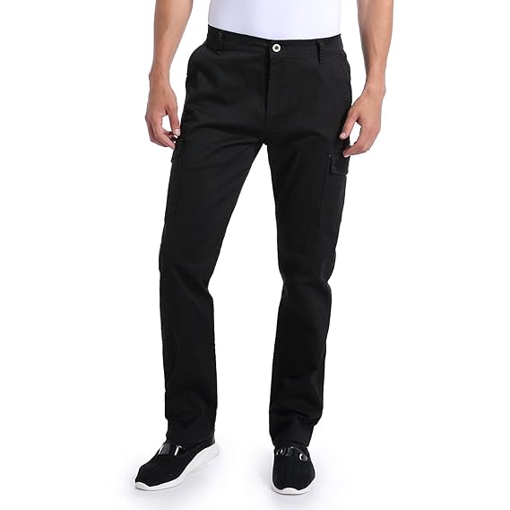 casual plain multi pocket mid waist regular men's pants