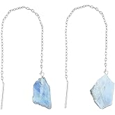 Shivangi Gems Natural Raw Gemstones Threader Earrings, Handmade Dangling Earrings for Women, Silver Plated Earrings, Rough Stones Healing Crystals, Women Jewelry, Gift For Her