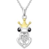 LWXIE Diamond Frog Pendant Necklace for Women 925 Sterling Silver Lab Grown Diamond Jewelry Gifts for Her