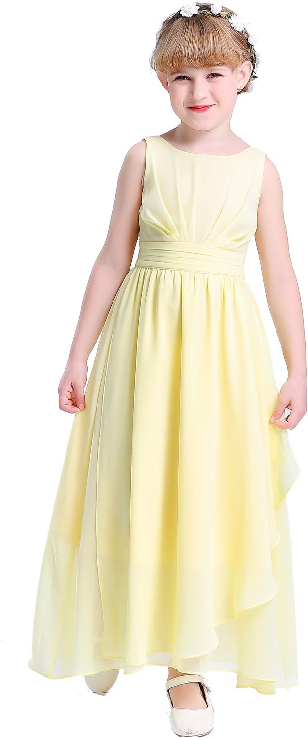 HAPPY ROSE Kids Big Girls Flower High Low Chiffon Bridesmaid Dress Dance Party