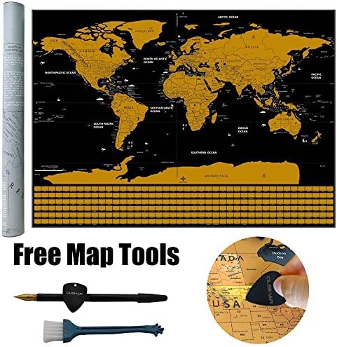 Scratch Off World Map, Scratch-off Map Travel Tracker with Scratchable Map Poster and Black Stainless Scratch Tools, Colorful Wall Decor, Premium Personalized Present for Travelers and Adventures