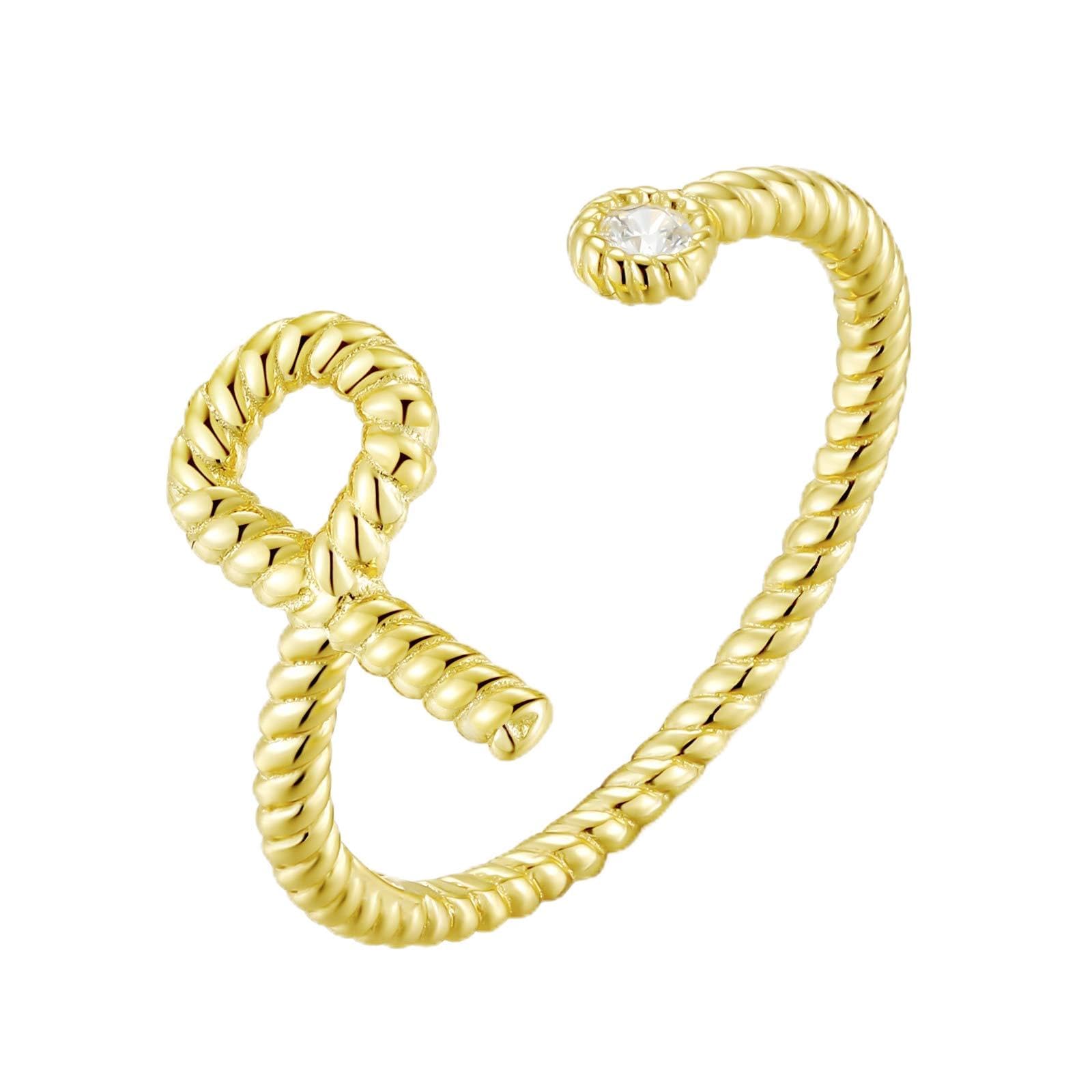 Qings 925 Sterling Silver Letter Ring, 18K Gold Plated Adjustable Ring with Cubic Zirconis Statement A-Z, Initial Alphabet Open Ring Jewellery Gift for Women Girls Ladies Birthday Wedding Engagement