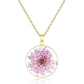 Hefestus Real Pressed Flower Necklace for Women, Handmade Boho Chic Dangle Design, Unique Floral Jewelry, Cute and Thoughtful Gift for Christmas, Valentine’s & Mother’s Day