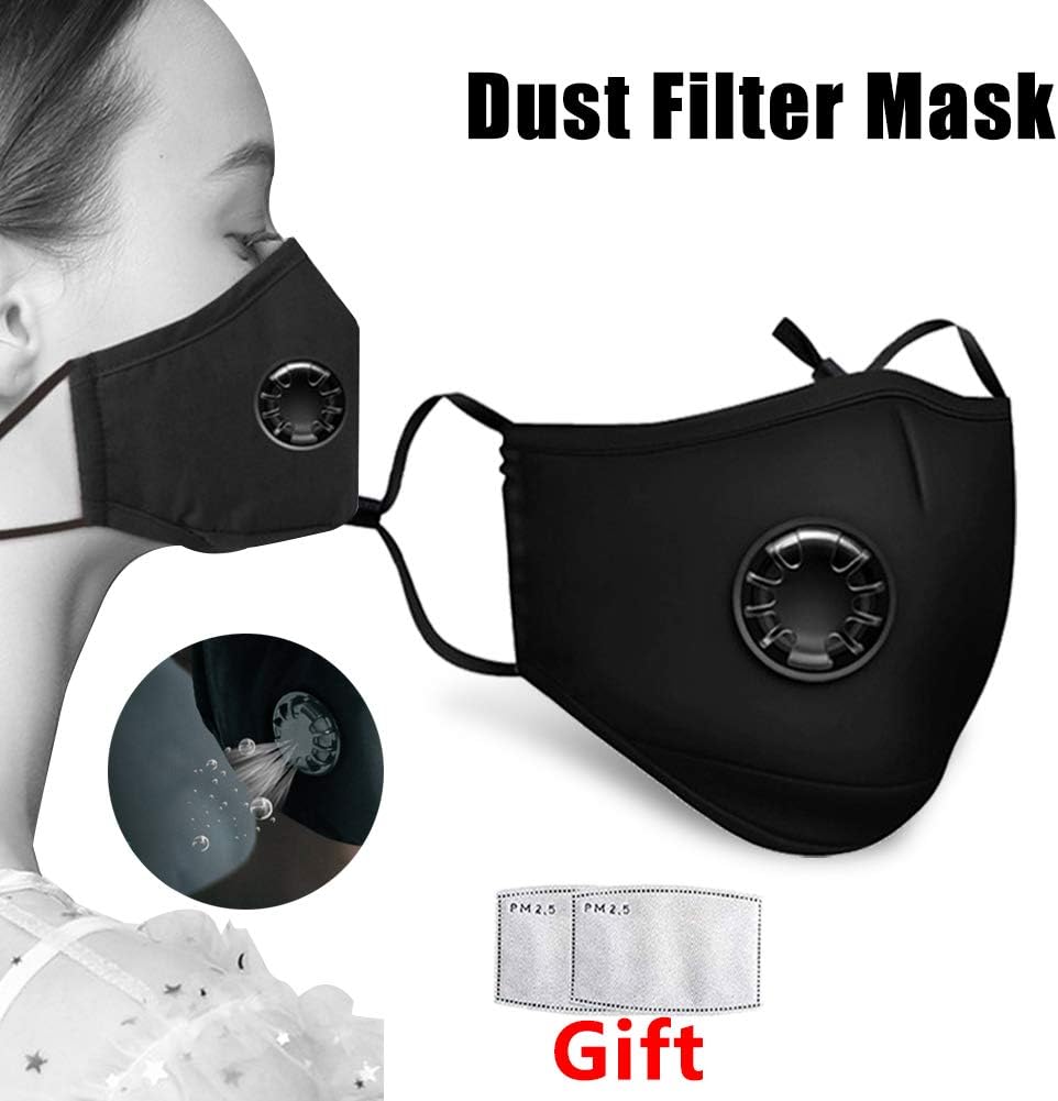 Dust Mask Mouth Respirator Anti PM2.5 Air Pollution Smoke Breathing Mask with 2 replaceable filters, Carbon Activated Air Filter Face Mask for Outdoor Sports