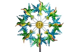 Viveta Wind Spinners for Yard and Garden, Hummingbird Wind Spinners with Metal Stake, 57.5" Double Wind Spinner Yard Art Decor for Patio Lawn Garden