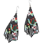 Long Beaded Tassel Earrings - Bohemian Fringe Drop Earrings Statement, Seed Bead Tribal Dangle Earrings, Pendientes De Borla, Idea for Women, Valentine