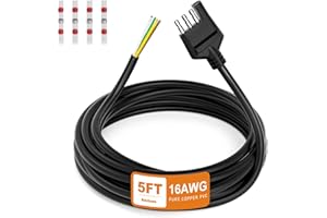 Adullama 4 Way Trailer Wiring Harness 5FT Jacketed Cable, 16AWG 4 Pin Flat Trailer Extension Connector Trailer Wire 4 pin Tra