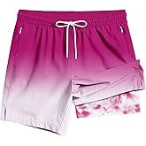 TENGINE Men's Swim Trunk 5" with Compression Liner 5 Inch Quick Dry Board Shorts Zipper Pocket