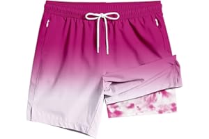 TENGINE Men's Swim Trunk 5" with Compression Liner 5 Inch Quick Dry Board Shorts Zipper Pocket