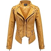 chouyatou Women's Fashion Studded Perfectly Shaping Faux Leather Biker Jacket