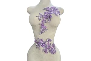 XZG.BEATAL Handmade Rhinestones Bodice lace Applique handsewing Beads Sequins Trim Patches for Dress Clothes Accessories one Set/Bag 5.5X14inches (Light Purple)
