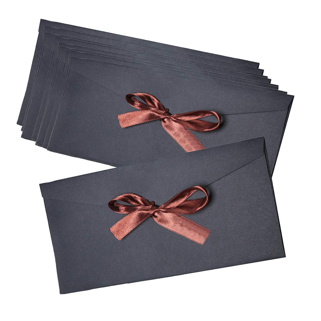 10Pack Kraft Paper Envelopes Gift Card Envelopes with Ribbon Bow, Retro Vintage Envelopes Wedding Invitation Envelopes for Birthday Christmas Party Invitations Mothers Day Wedding