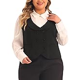 Agnes Orinda Plus Size Suit Vest for Women Double Breasted Vintage Lapel Collar Dressy Waistcoat Vest with 2 Pockets