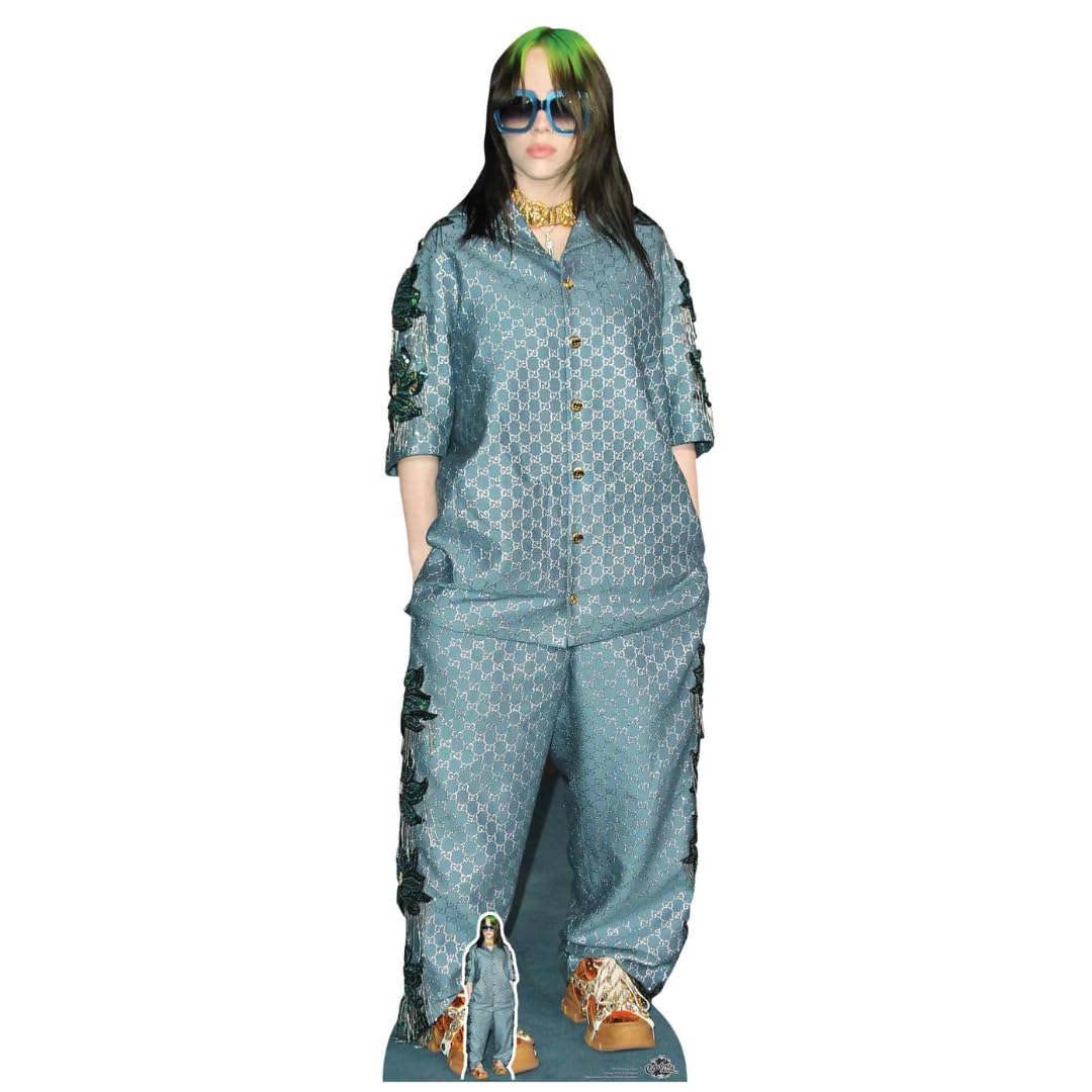 Star Cutouts CS824 Billie Eilish Green Hair & Shades Lifesize Cardboard Cutout with Mini – Music Fan Display, Party Decoration & Collector Standee