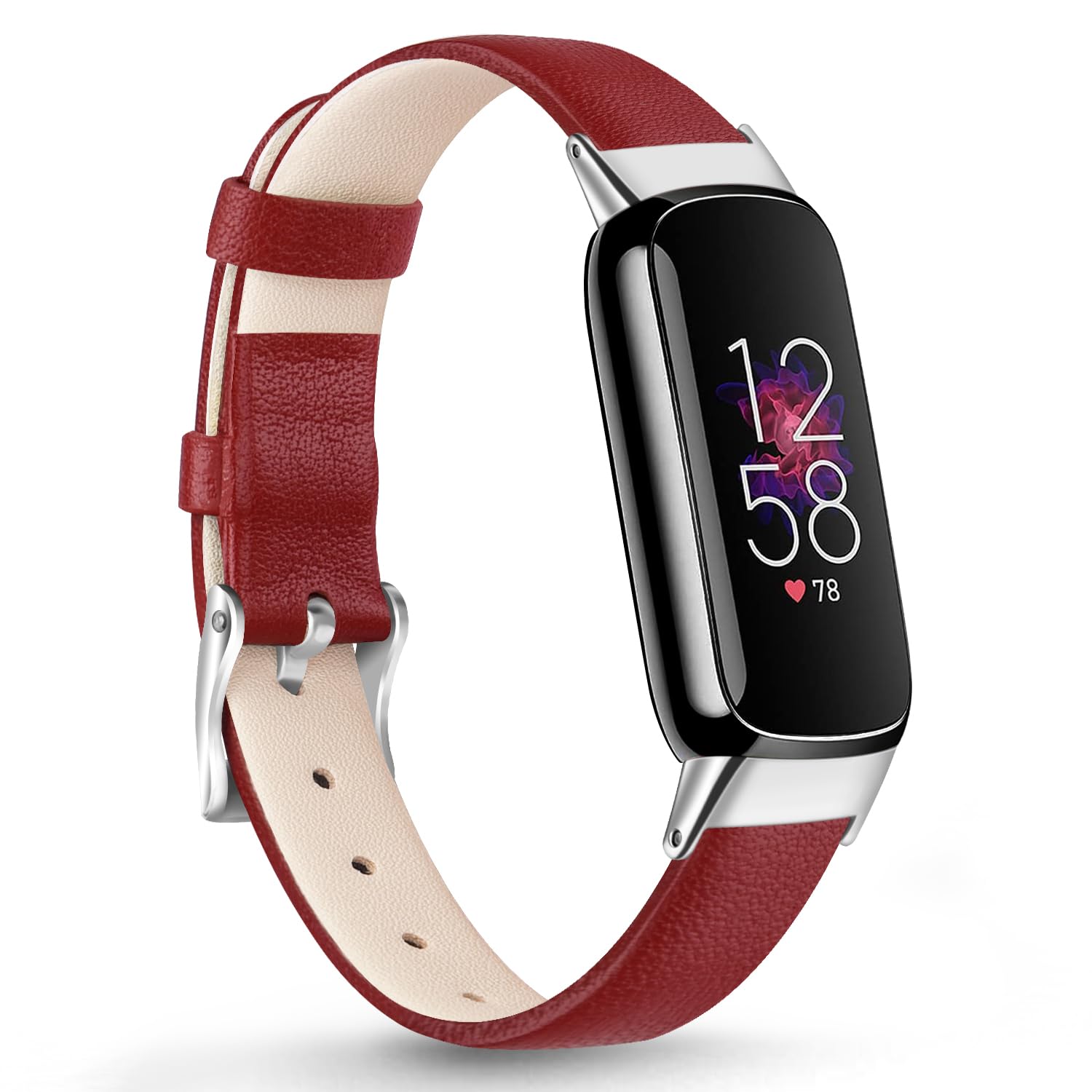 Mugust Straps Compatible with Fitbit Luxe Leather Strap for Women Men, Leather Adjustable Sport Replacement Wrist Bands for Fitbit Luxe Only (Red)