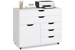 LOKO Rolling 5-Drawer File Cabinet, Mobile Chest of Drawers with 5 Casters, Modern Lateral Filing Cabinet, Printer Stand for Living Room, Study, Home Office (White)
