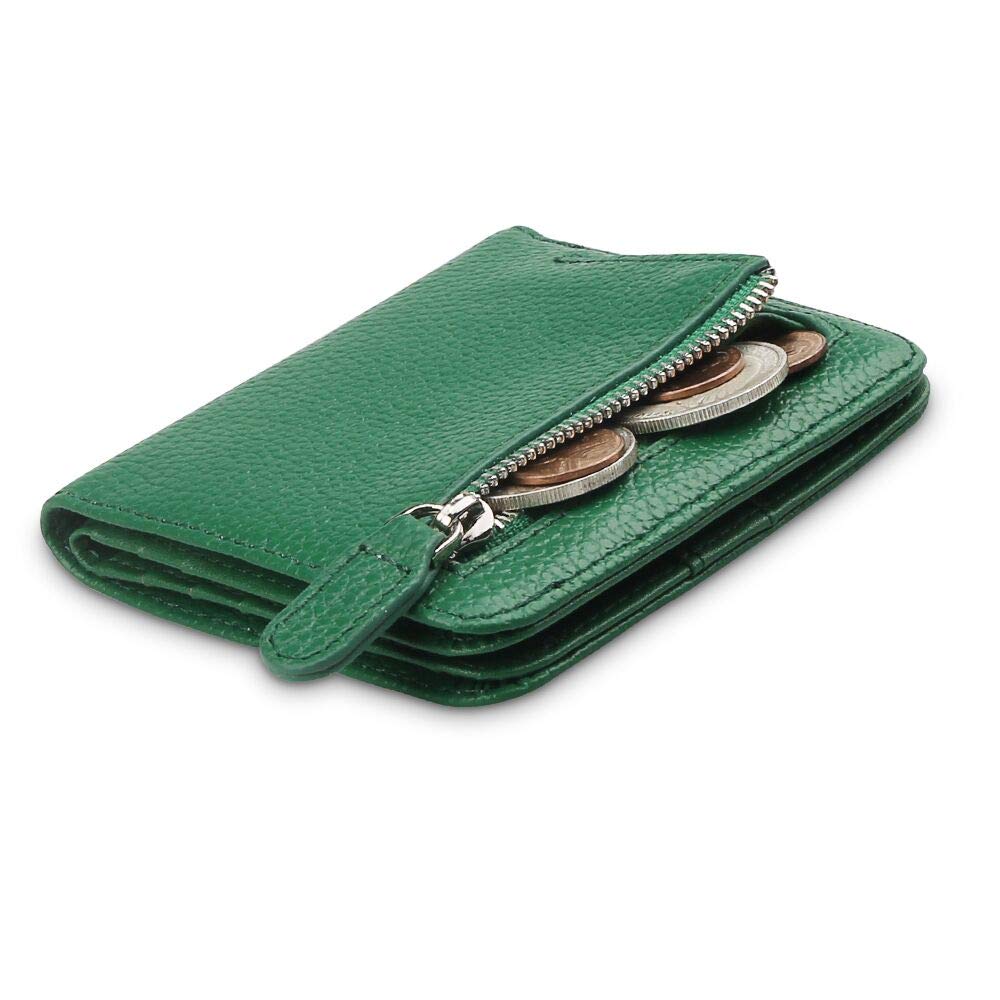 FT FUNTOR Small Wallet for Woman with Card Ladies Bifold Zipper Pocket RFID Blocking Leather Wallet Purse (Deep Green) — image 1