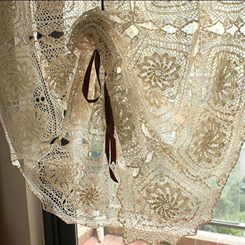 Lace Window Curtain, French Crochet Window Panels,Cotton Crochet Curtains 49 inch by 66 inch Cream set of 1