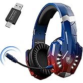 PHOINIKAS 2.4GHz Wireless Gaming Headset for PS5, PS4, PC, Switch, Gaming Over Ear Wireless Headphones with Noise Canceling Mic, 7.1 Stereo Sound, 40+Hr Battery -Dazzle Blue
