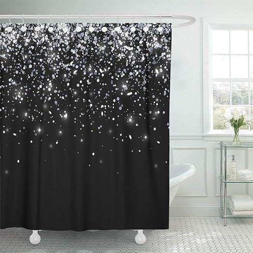 Abaysto Gray Abstract Silver On Black Falling Particles Raster Abstraction Bling Blink Bathroom Decor Shower Curtain Sets With Hooks Polyester Fabric Great Gift Amazon In Home Kitchen