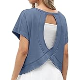 GRECERELLE Women's Open Back Workout Tops Backless Athletic Shirts Casual Crop Running Tee Y2k Yoga