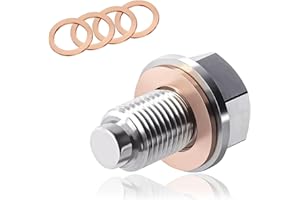 KUQUTIDY Oil Drain Plug, Magnetic M14x1.5 Oil Pan Drain Nut Bolt with 5PCS Copper Crush Washer Gasket, Stainless Steel Engine Sump Pan Anti Leakage Replacement for Car Motorcycle Boat