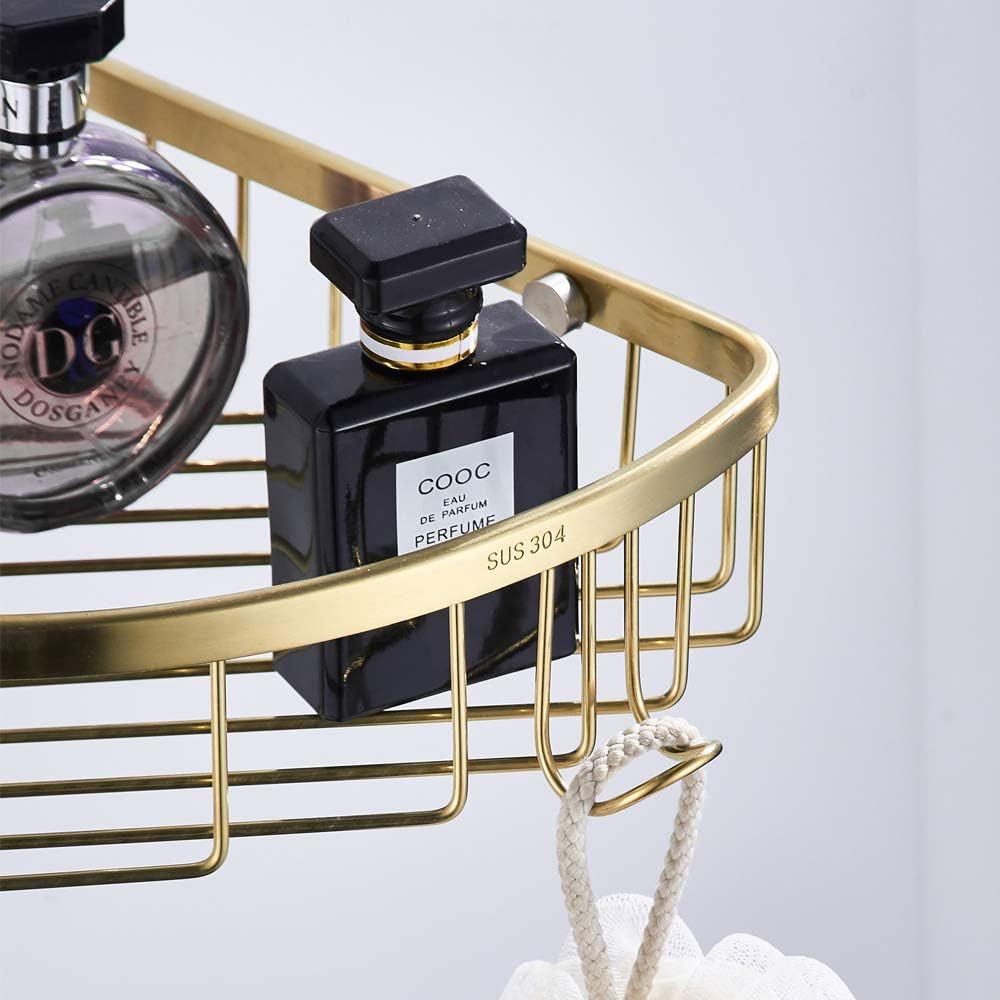 BigBig Home Strong Stainless Steel Corner Wire Shower Basket, Brushed