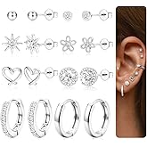 Kakonia 925 Sterling Silver Post Small Stud Hoop Earrings for Women Trendy 14k Gold Plated Hypoallergenic Stud Huggie Earrings Stack Cartilage Earring Sets for Multiple Piercing