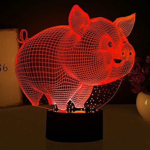 3D Illusion Lamp Cute Pig Visual Effect Night Light 7 Colors Glows With Smart Touch Switch USB Cable Creative Halloween Gifts Toys Decorations