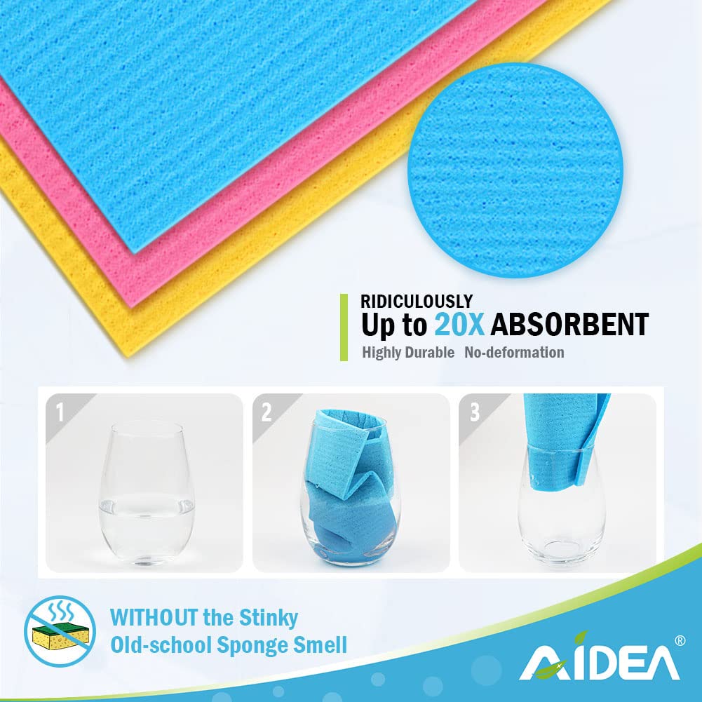 AIDEA Swedish Dish Cloth, 10PK, Swedish Dishcloths for Kitchen, Reusable Paper Towels Washable, Sponge Cloths Kitchen, Absorbent Dish Rags, Dish Towels Cloth, 7