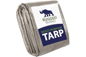 Rugged Rhino All Weather 100% Waterproof Heavy Duty Tarp, 5 Mil UV Temperature Resistant Tarps, High Durability Multipurpose Cover, for Home Outdoor Patio Winter Leaf Camping, 10x10 1 Pack Silver