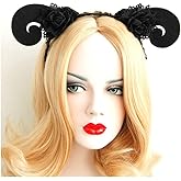 Cathercing Halloween Black Sheep Horn Headband for Women Lace Headband for Halloween Party Hair Hoop Costume Headpiece Hair Accessories for Cosplay