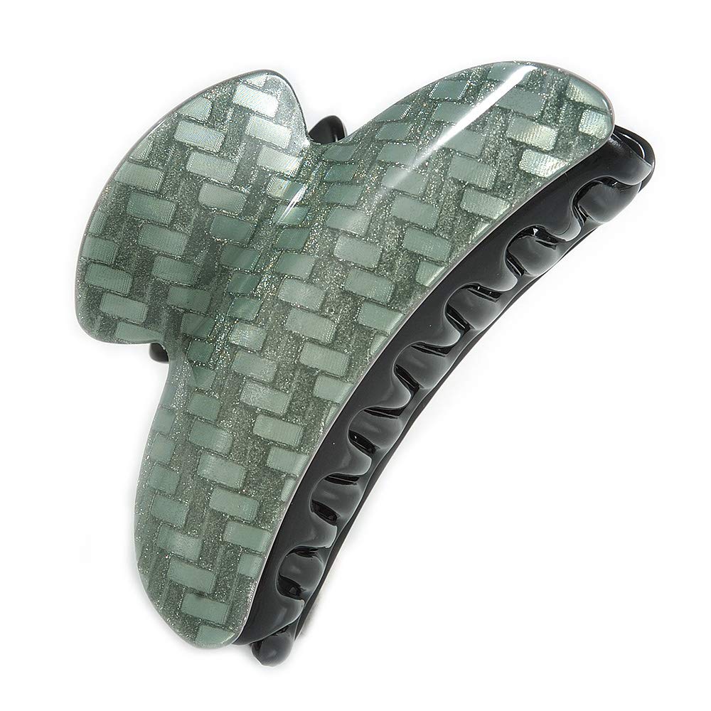 90mm Across/Large Shiny Pastel Green Herringbone Pattern Acrylic Hair Claw/Hair Clamp